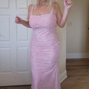 Shein pink floral flowy midi dress size L